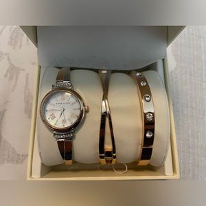 Anne Klein Women's Premium Crystal Accented Bangle Watch Set, AK/2245